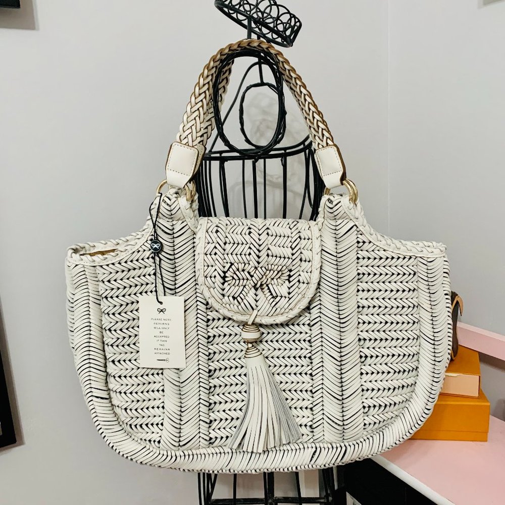 ANYA HINDMARCH NEESON BRAIDED LEATHER LARGE TOTE W AUTHENTICITY CARD DUST BAG